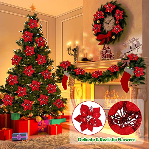 20 Packs Poinsettia Artificial Flowers for Christmas Tree Decoration