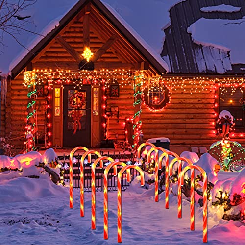 21 inches Christmas Lighted Candy Cane Pathway Markers with Stake Outdoor Decorations 10 Pack