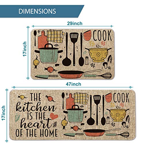 The Kitchen is The Heart of The Home Kitchen Mats Set of 2, 17x29 & 17x47 Inch