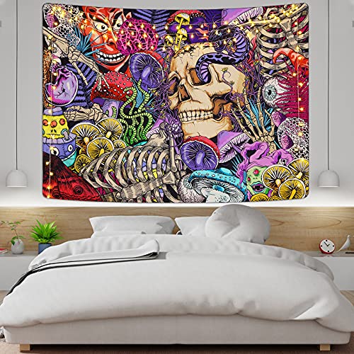 Skull Tapestry Trippy Mushroom Psychedelic Aesthetic Tapestry