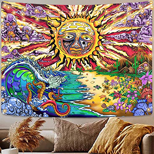 Trippy Burning Sun Tapestry Hippie Sublime Ocean Wave Wall Decor