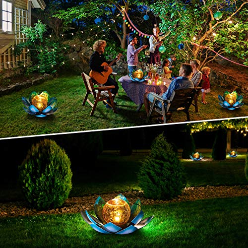 Lotus Solar Light  Garden Decor ,Waterproof LED Crackle Globe Glass Flower Light