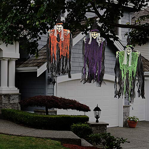 3 Pack 35.3" Hanging Witch with Bendable Arms, Halloween Indoor and Outdoor Decorations