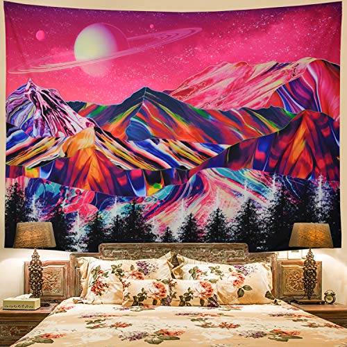 Trippy Mountains Planet Tapestry Pink Nature Landscape Wall Decoration