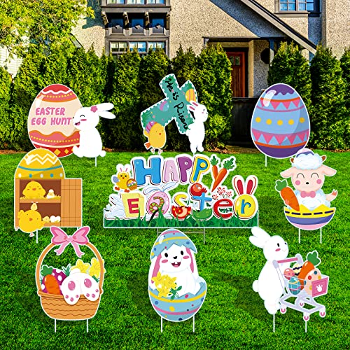 9Pcs Easter Yard Signs, Easter Outdoor Decorations