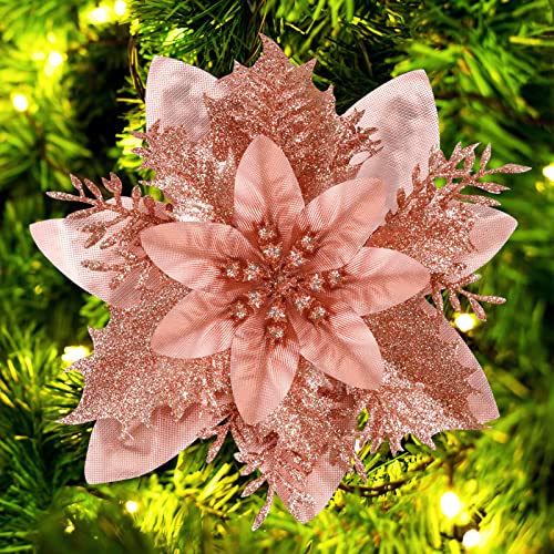 12Pcs Poinsettia Artificial Flowers for Christmas Ornaments