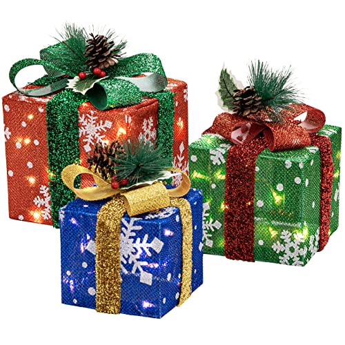 Set of 3 Christmas Lighted Gift Boxes w/ Bows
