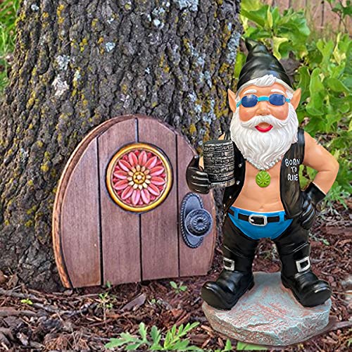 Biker Gnome with Motorcycle Leather Gear Tattoos Garden Gnome Statue