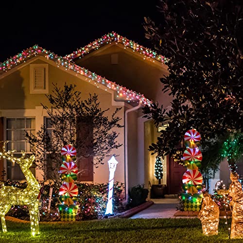 2Pack Yard Signs w/ Christmas Peppermint Candy, Bows, Stakes, Lights for Christmas Decoration