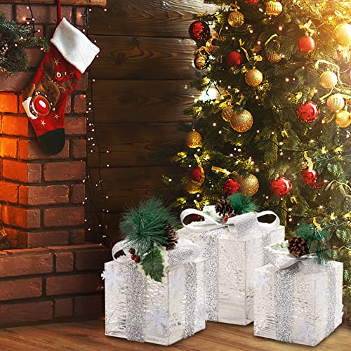 Set of 3 Christmas Lighted Gift Boxes w/ Bows