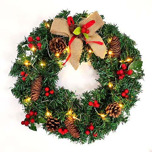 16in Christmas Wreath Front Door Decoration Pre-Lit