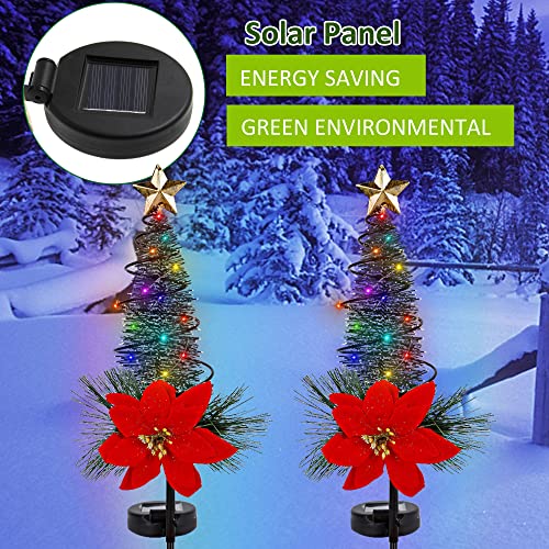 Sets of 2 Christmas Tree Stakes w/ Star Topper & Solar Lighted Led Lights