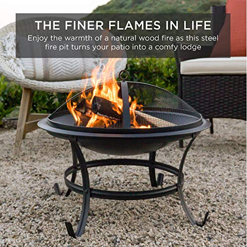 22-inch Outdoor Patio Steel Fire Pit Bowl BBQ Grill for Backyard, Camping