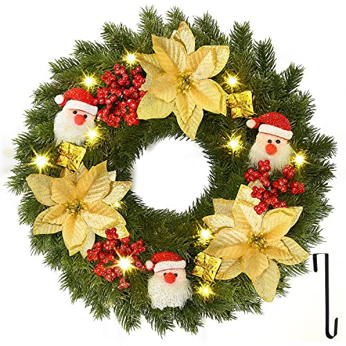 Pre-lit Christmas Wreaths w/ Gold Flowers & Santa Claus