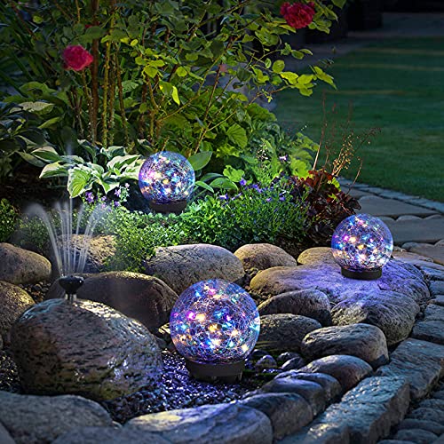 2-Pack Garden Solar Lights Decorative-  Cracked Glass Globe