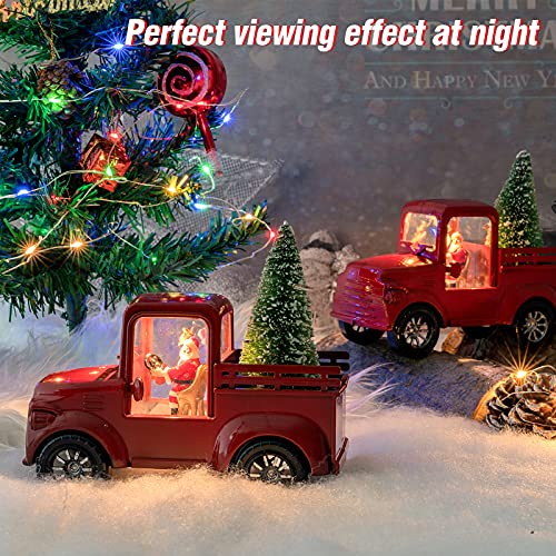 2 Pcs Upgraded Christmas Vintage Red Truck w/ LED Light- 5.9"