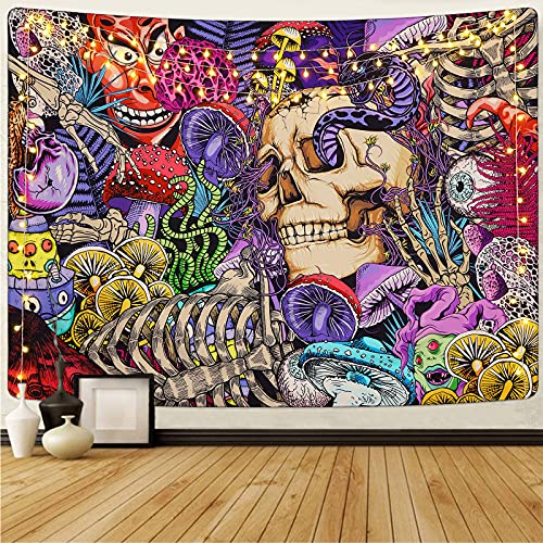 Skull Tapestry Trippy Mushroom Psychedelic Aesthetic Tapestry