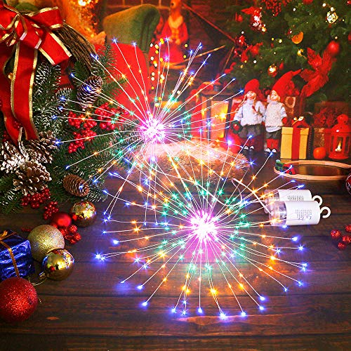 2 Firework Lights Starburst Christmas Lights 200 LED Copper Wire Battery Operated