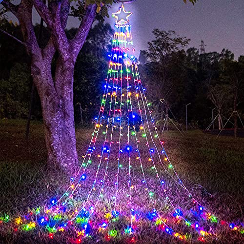 Christmas Star String Lights 317 LED  Waterproof String Lights with Star Topper, 8 Lighting Modes Waterfall Lights for Tree Decor