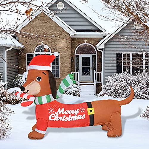 5FT Wide Dachshund Dog w/ Christmas Hat & Built-in Bright LED Lights Yard Decoration