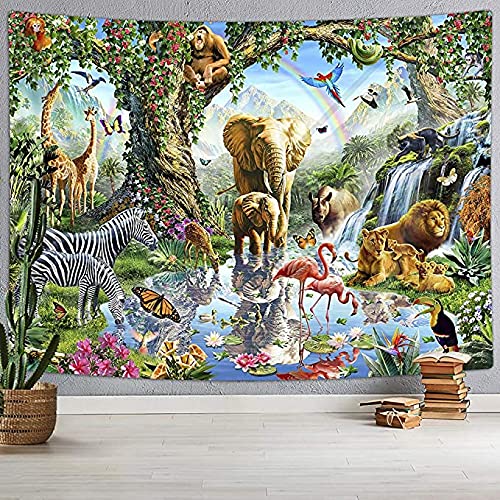 Tropical Forest Animal Tapestry African Safari Wildlife Wall Decoration 60x40"