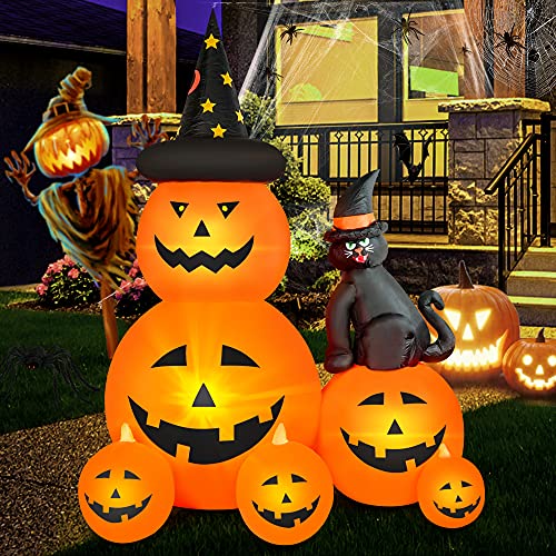 6 FT Halloween Inflatable Decorations Spooky Ghost Pumpkin & Witch Cat