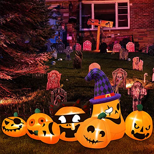 7 Ft Long Halloween  Pumpkin Family Inflatable w/ Built in LED Lights