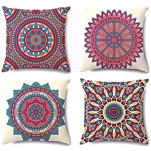 Set of 4 Retro Floral Mandala Bohemian Throw Pillow Covers Case