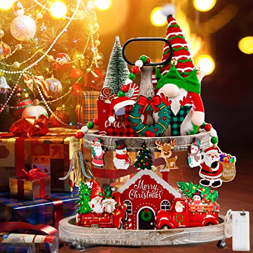 14 Pcs Christmas Decoration-Gnomes Plush Beads Garland Tiered Tray