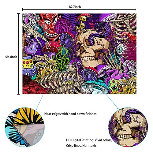 Skull Tapestry Trippy Mushroom Psychedelic Aesthetic Tapestry