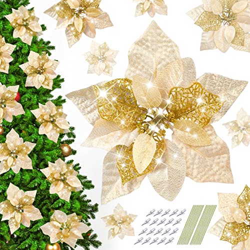 20 Packs Poinsettia Artificial Flowers for Christmas Tree Decoration