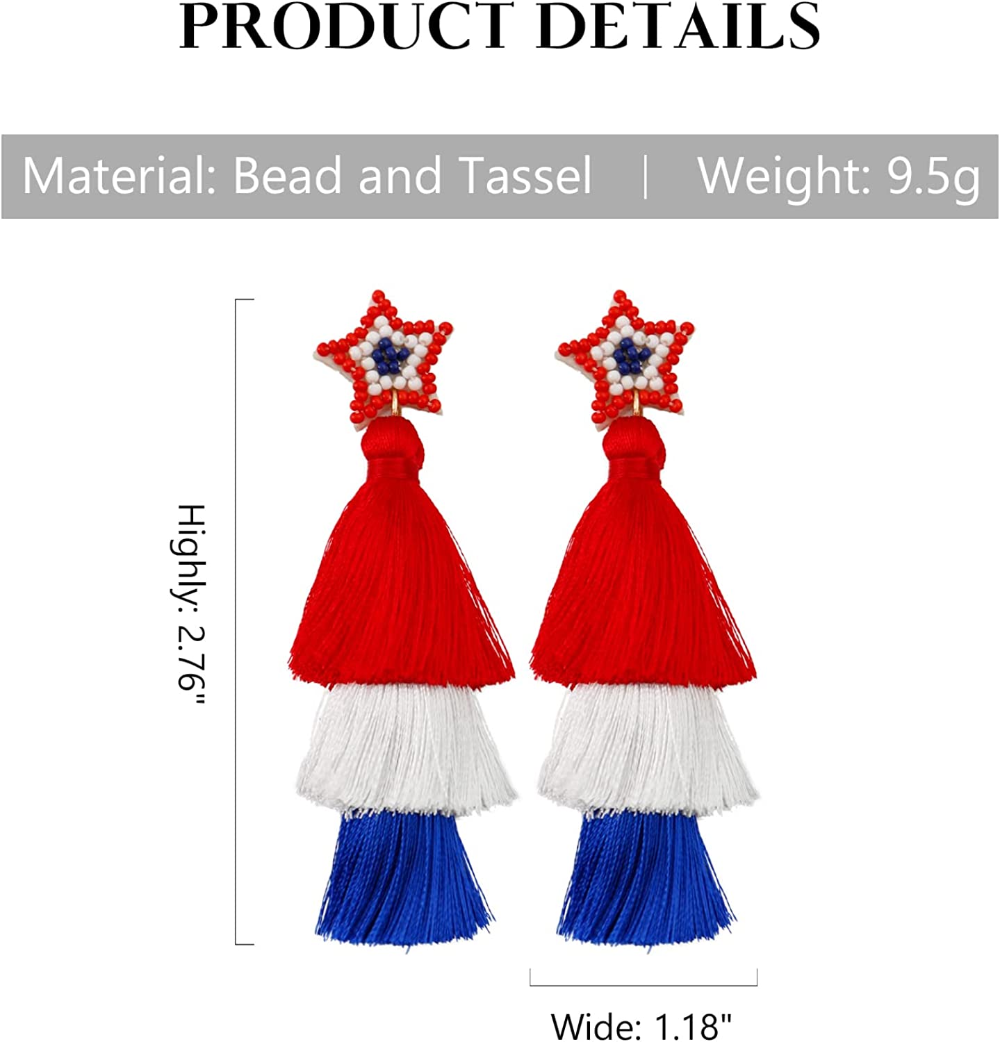 4th Of July Earrings for Women Handmade Patriotic Drop Dangle Beaded Earrings for Independence Day