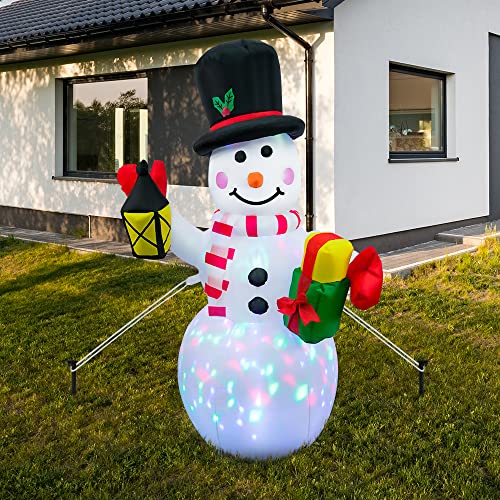 4FT Xmas Snowman Blow Up Decorations w/ Colorful Rotating LED Lights