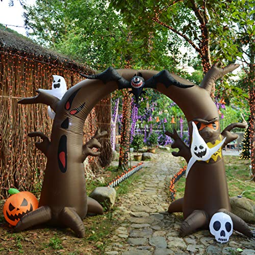 8 Ft Tall Halloween Inflatable Tree Archway, w/ Ghosts Bat Pumpkin & Skeleton