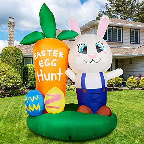 6 FT  Bunny w/ Easter Eggs & Carrot Build-in LED, Easter Blow Up Decoration