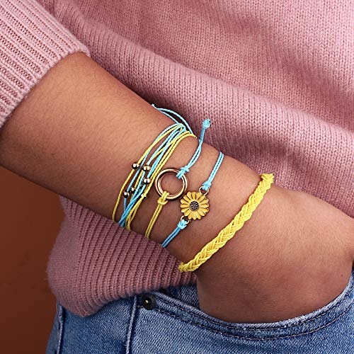 Sunflower String Bracelet Handmade Braided Rope Charms Boho Surfer Bracelet