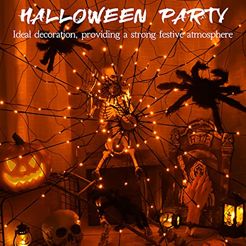 3.9FT Diameter 80 LED Halloween Spider Web Lights w/ Black Spider