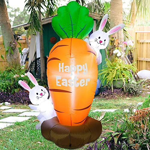 5 ft Easter Inflatable Decoration - Bunnies w/ Giant Carrot & Built In LEDs