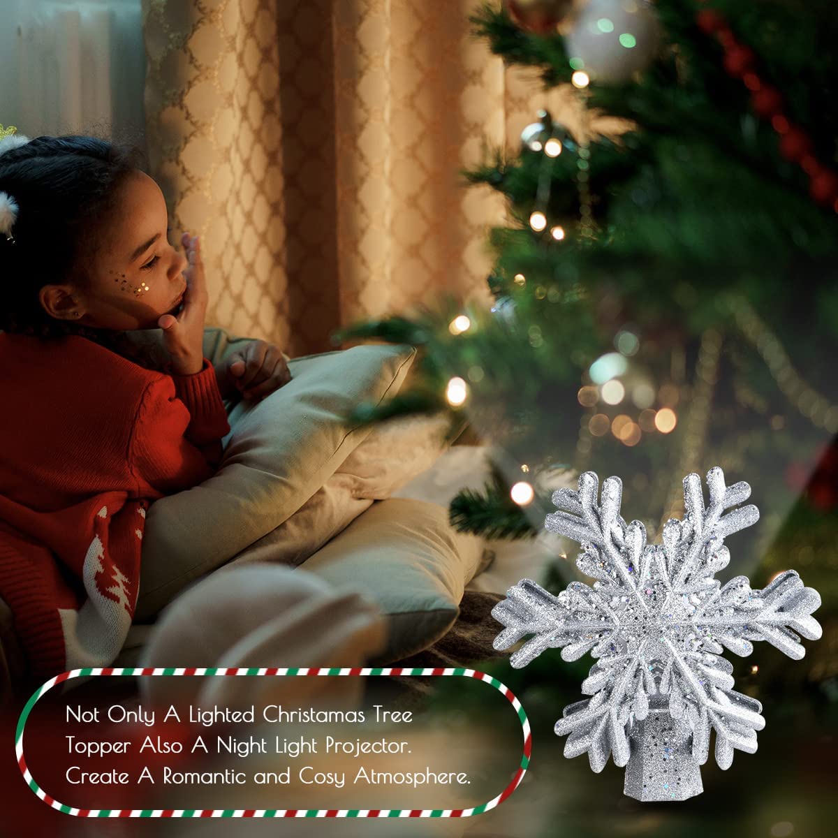 9.6” Christmas Tree Toppers w/ Rotating 3D Silver Snowflake