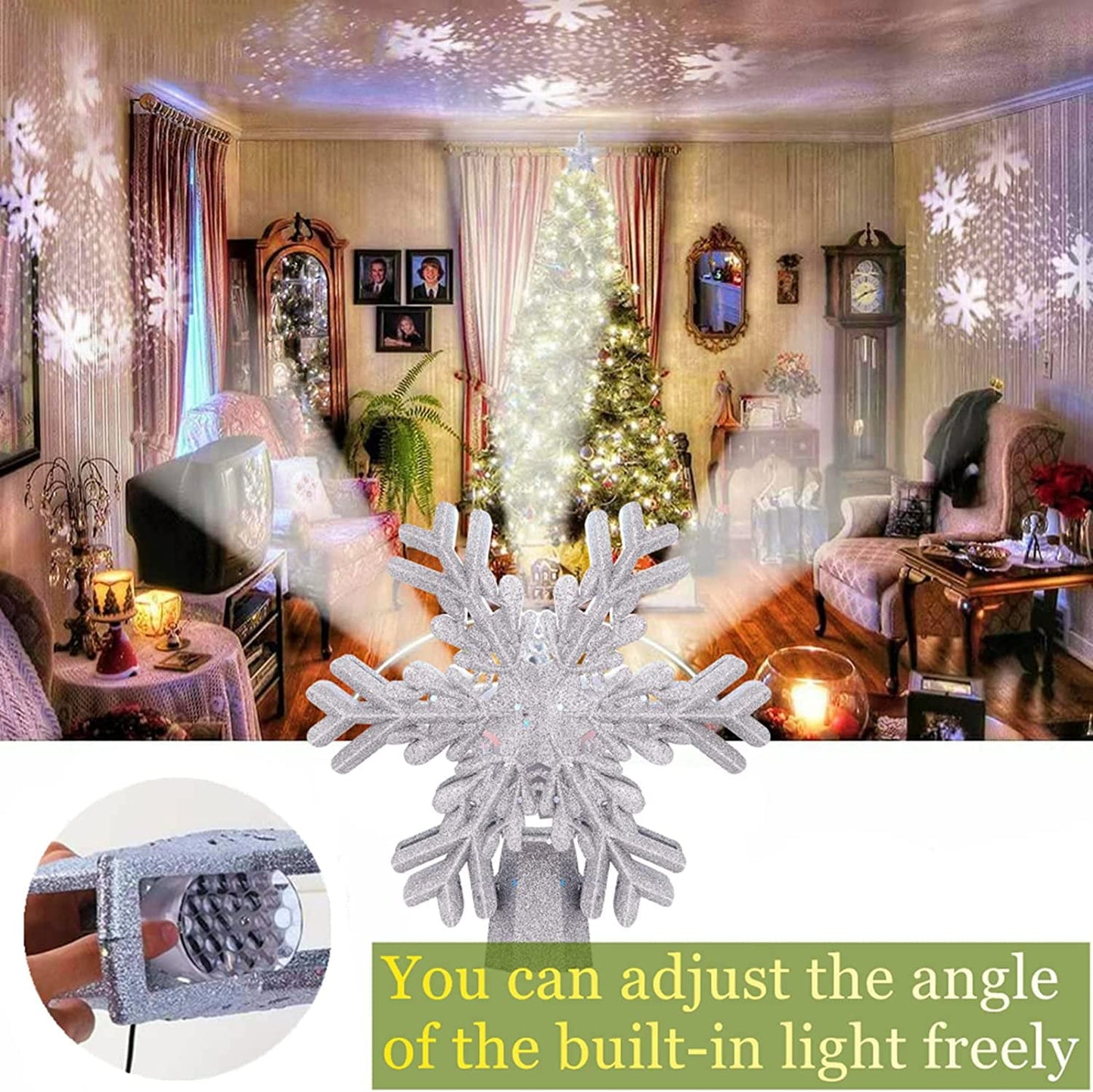 9.6” Christmas Tree Toppers w/ Rotating 3D Silver Snowflake