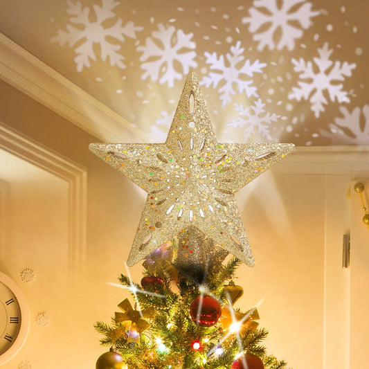 Christmas Tree Topper -Glitter Lighted Silver/Gold Shinning Star