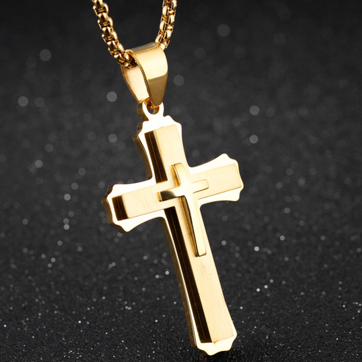 Stainless Steel Large Layered Cross Pendant Necklace, for Men