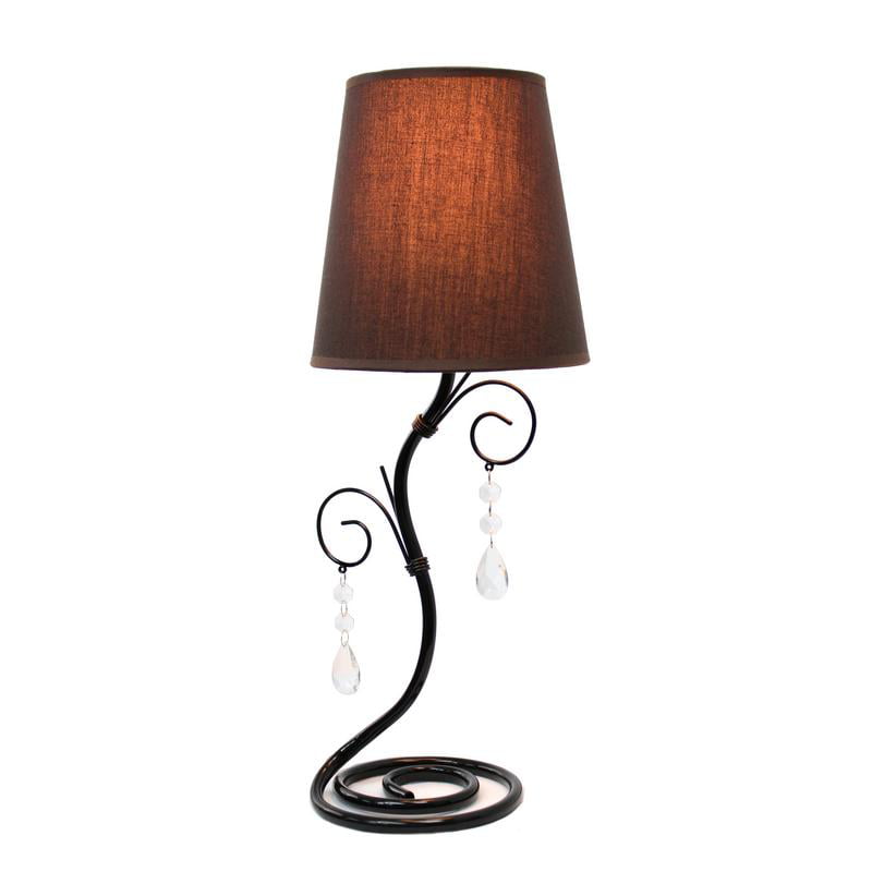 Twisted Vine Table Lamp w/ Fabric Shade 7 Hanging Crystals, Black