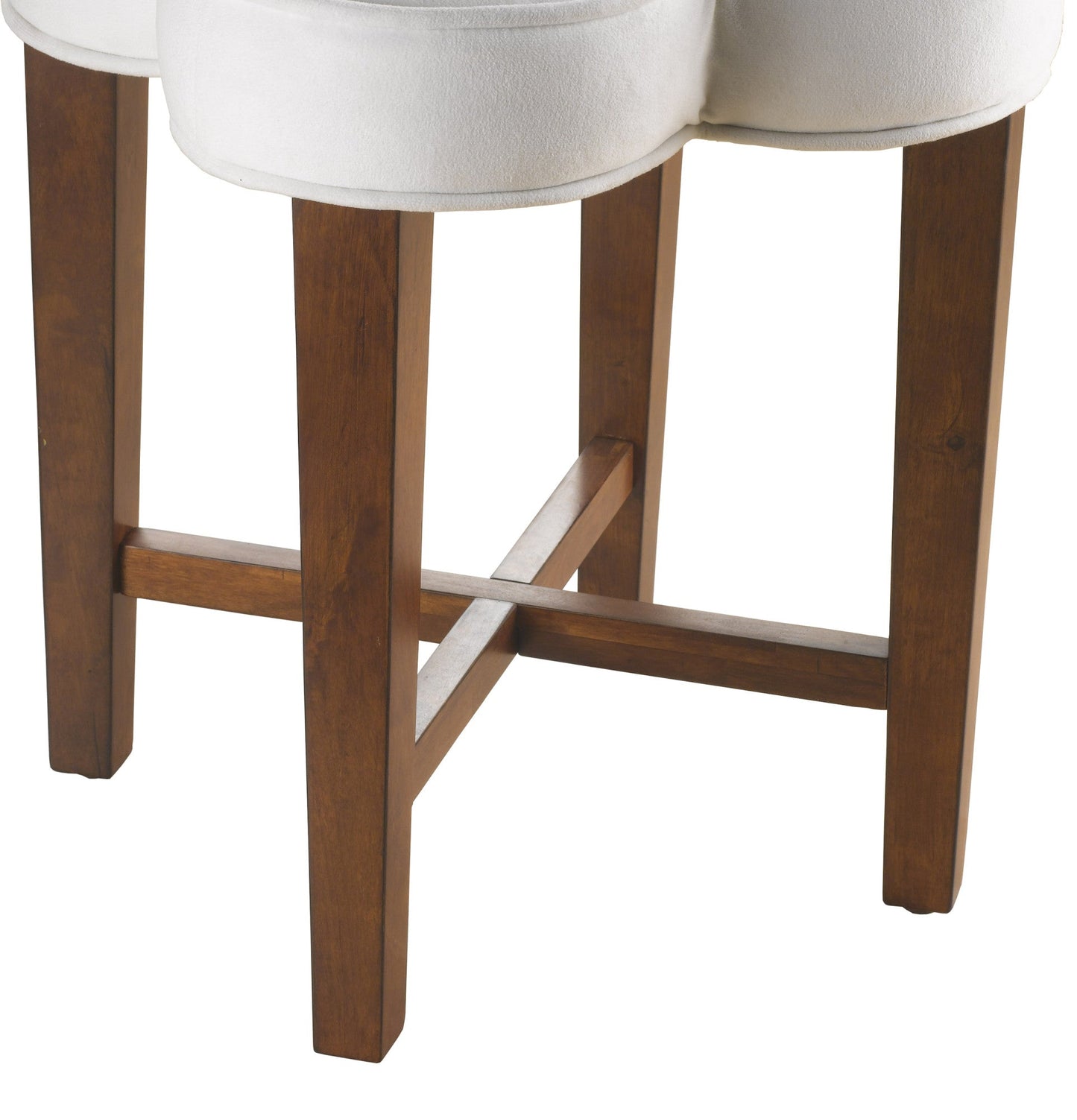 20.5" Tufted Upholstered Vanity Stool, White w/ Cherry Finish