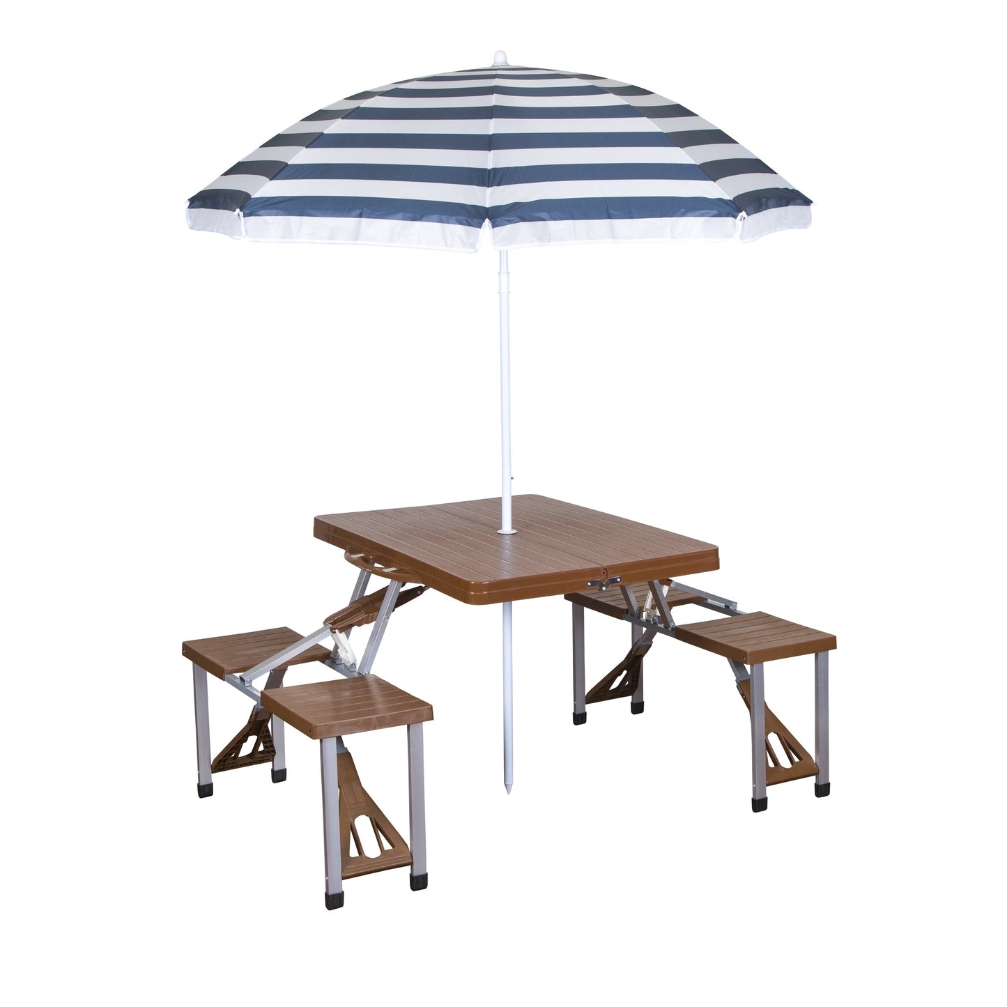 Folding Picnic Table w/ Umbrella, Aluminum Frame