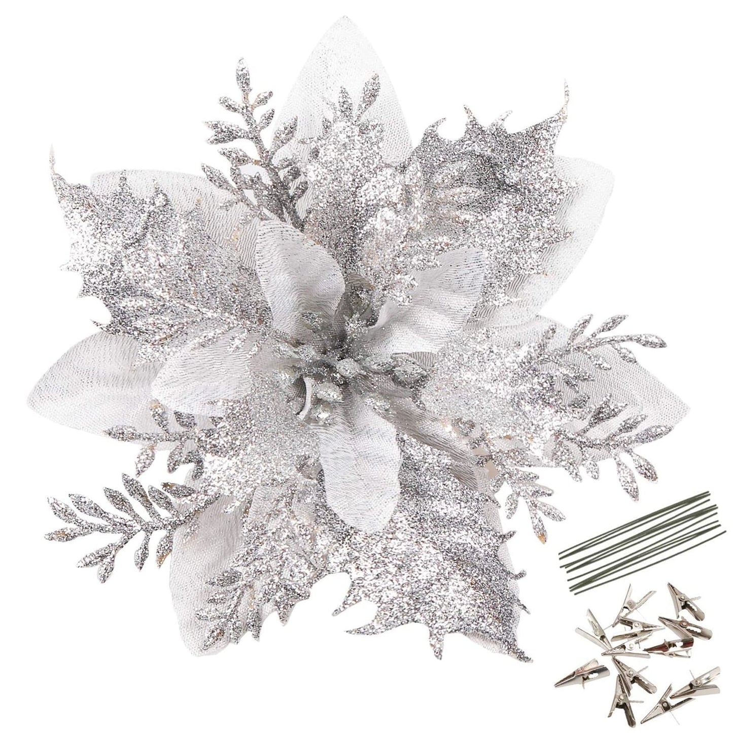 20pcs Christmas Poinsettia Flowers Ornaments