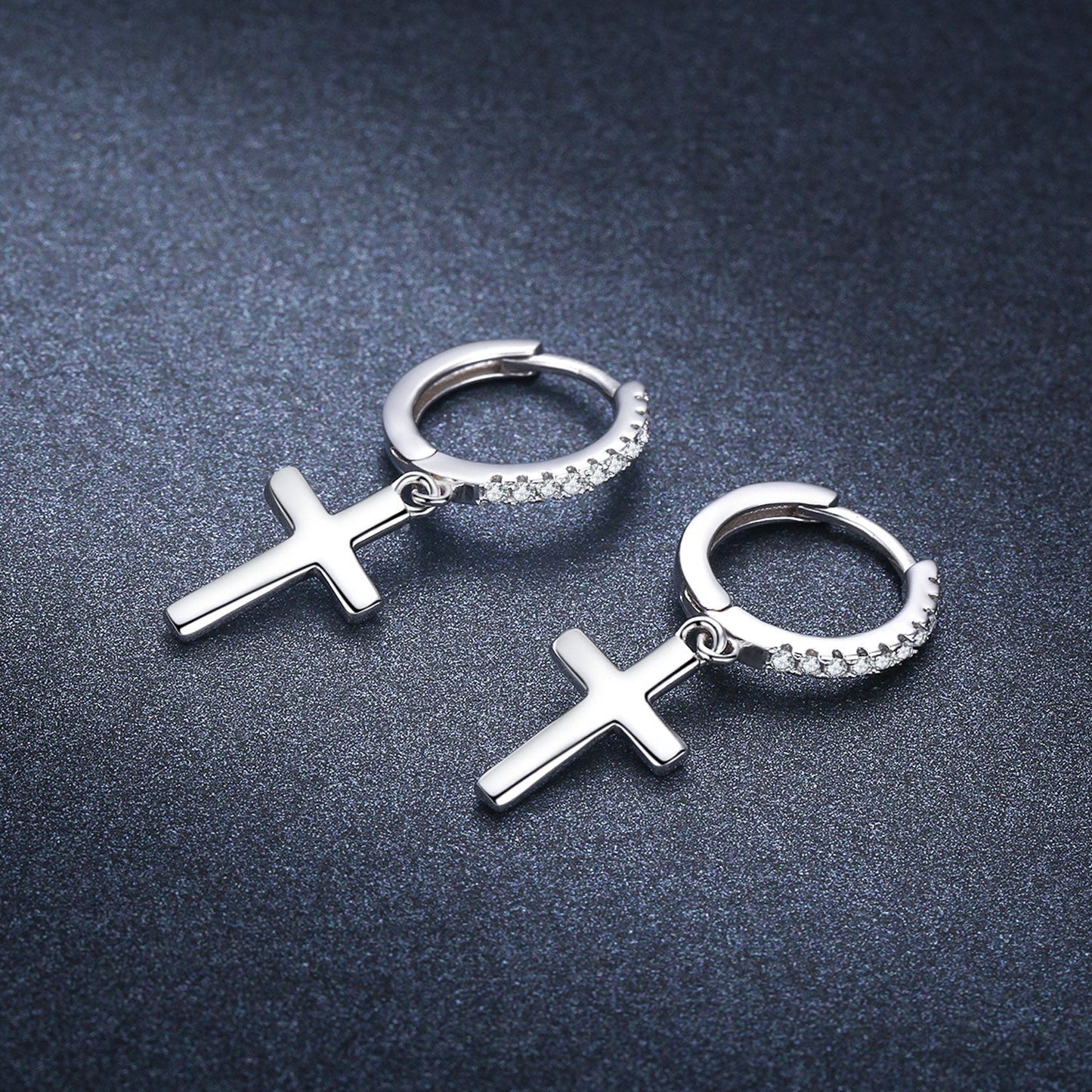 Men Hoop Punk Earrings, White Gold Plated Hypoallergenic