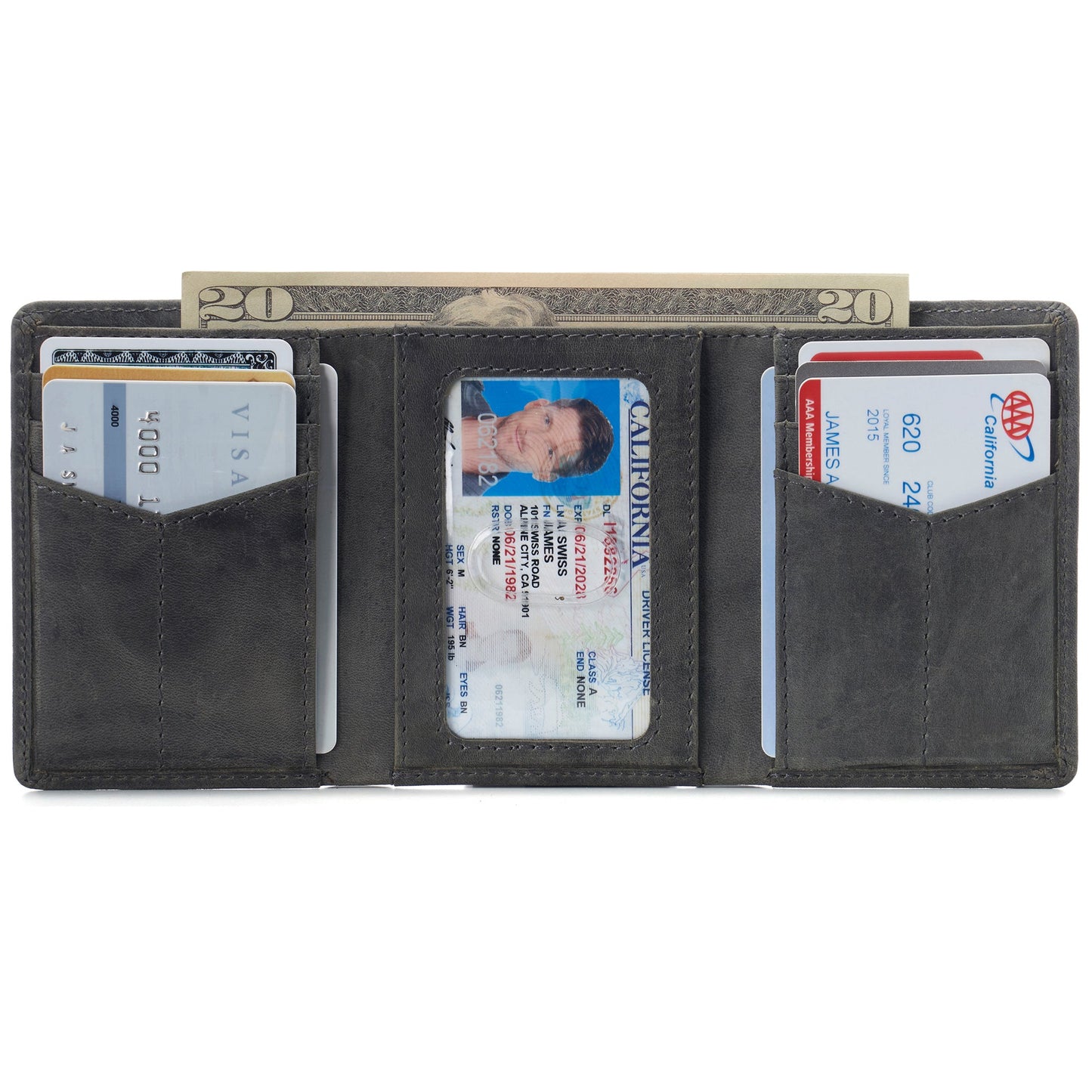 Mens RFID Protected Trifold Genuine Leather Wallet ID Window