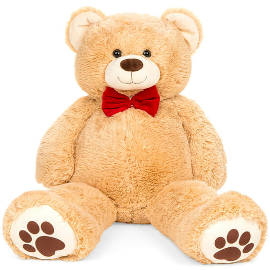 38in Giant Soft Plush Teddy Bear w/ Bow Tie, Footprints - Brown