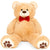 38in Giant Soft Plush Teddy Bear w/ Bow Tie, Footprints - Brown